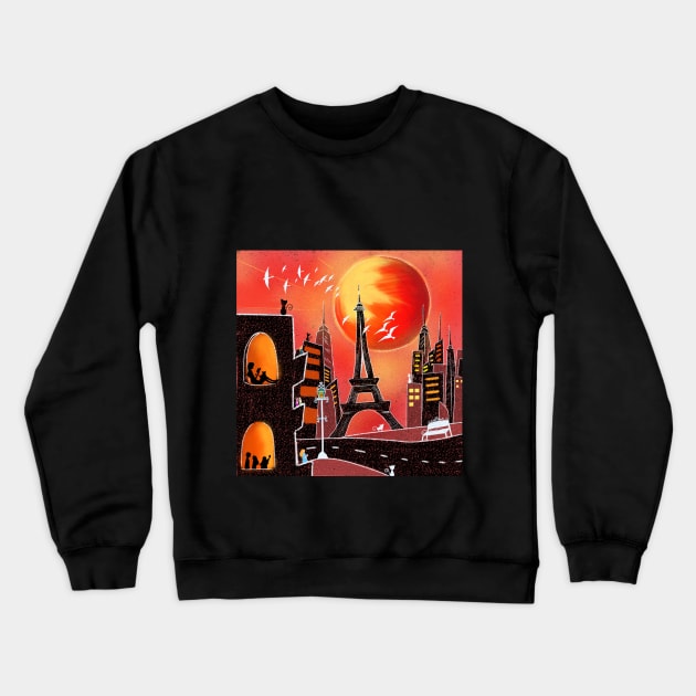 Sunset and romantic Paris Crewneck Sweatshirt by Nurun Nisa